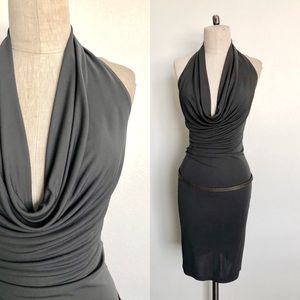 HAUTE HIPPIE DARK OLIVE GRAY COWL NECK DRESS - XS